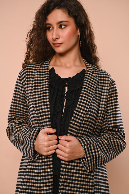 Black & Beige Long Overcoat