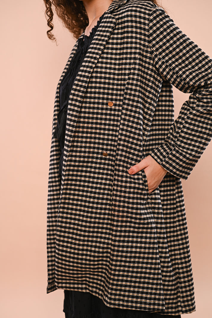 Black & Beige Long Overcoat