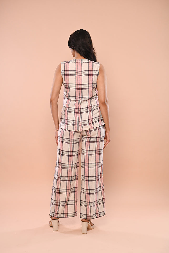Pink And White Flannel Office Set ( waistcoat & pants)
