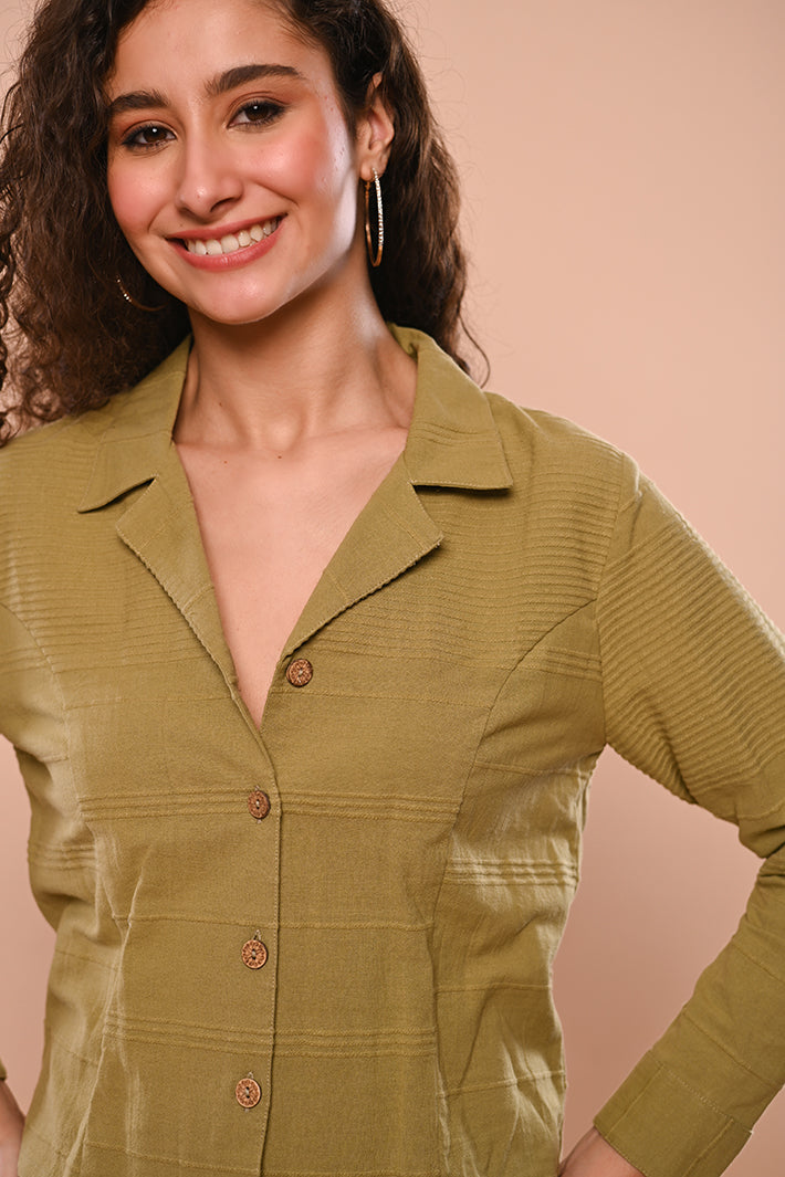 Green Ribbed Short Jacket & Straight Skirt