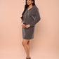 Grey Ribbed Short Jacket & Short Skirt Set
