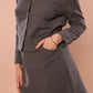 Grey Ribbed Short Jacket & Short Skirt Set