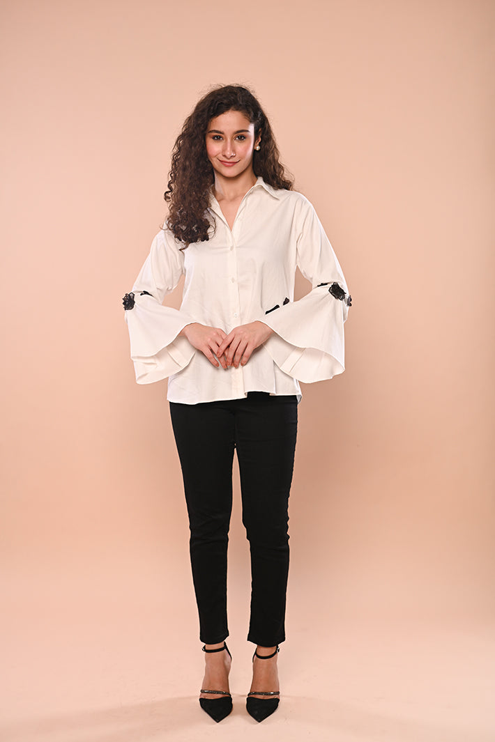 WHITE TOP with Black Flowers