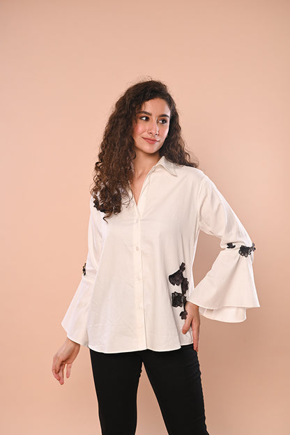 WHITE TOP with Black Flowers