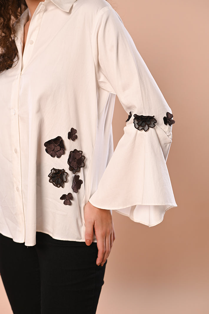 WHITE TOP with Black Flowers