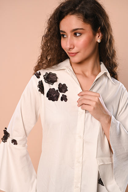 WHITE TOP with Black Flowers