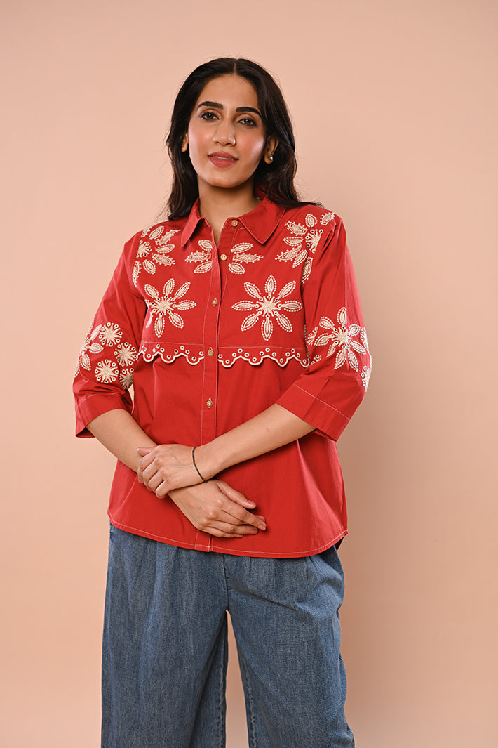 Red Floral Top