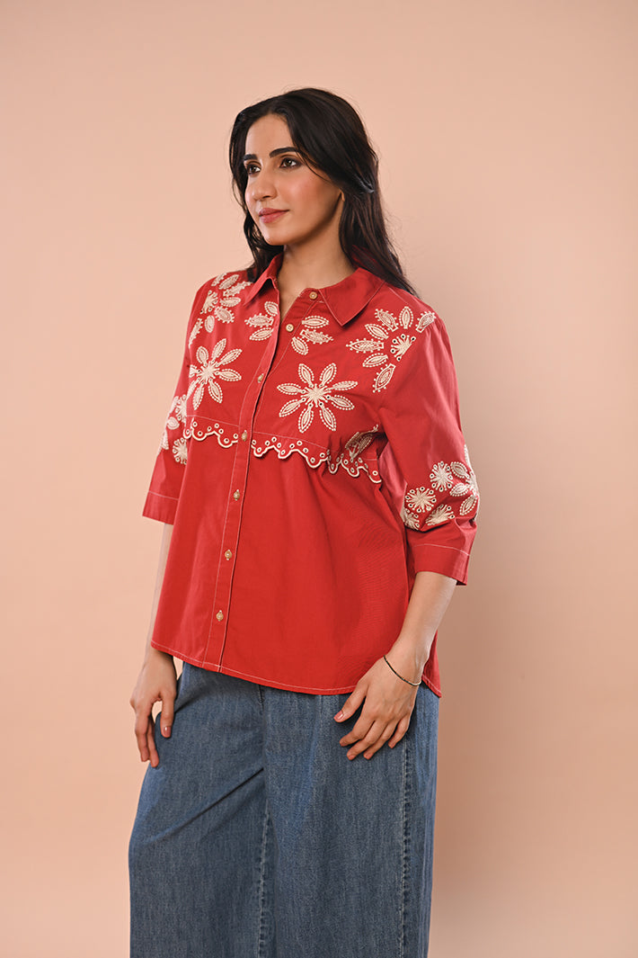 Red Floral Top