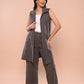 Grey Ribbed Long Waistcoat & Pant Set