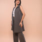 Grey Ribbed Long Waistcoat & Pant Set