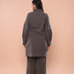 Grey Ribbed Long Jacket & Pants Set