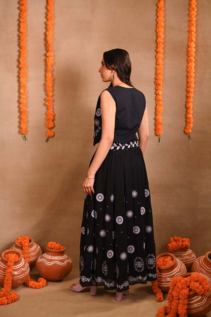 Navy Floral Jacket & Long Skirt Set