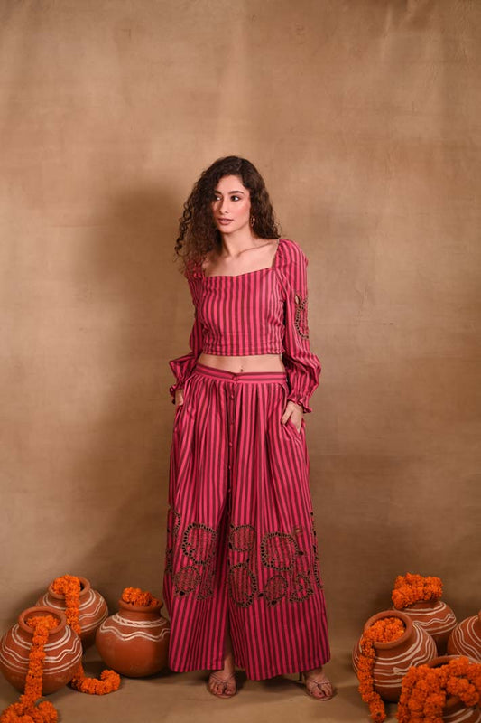 Pink Striped Set with Top & Skirt