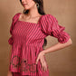 Pink Striped Set with Peplum Top & Pants