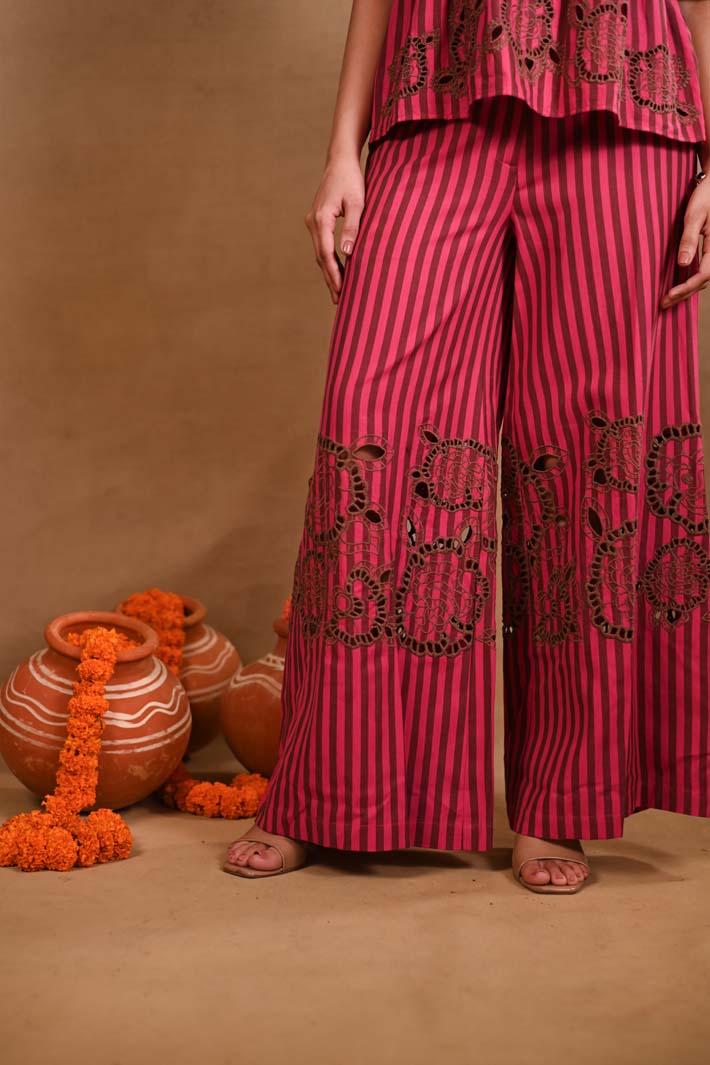 Pink Striped Set with Peplum Top & Pants