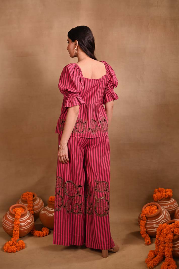 Pink Striped Set with Peplum Top & Pants