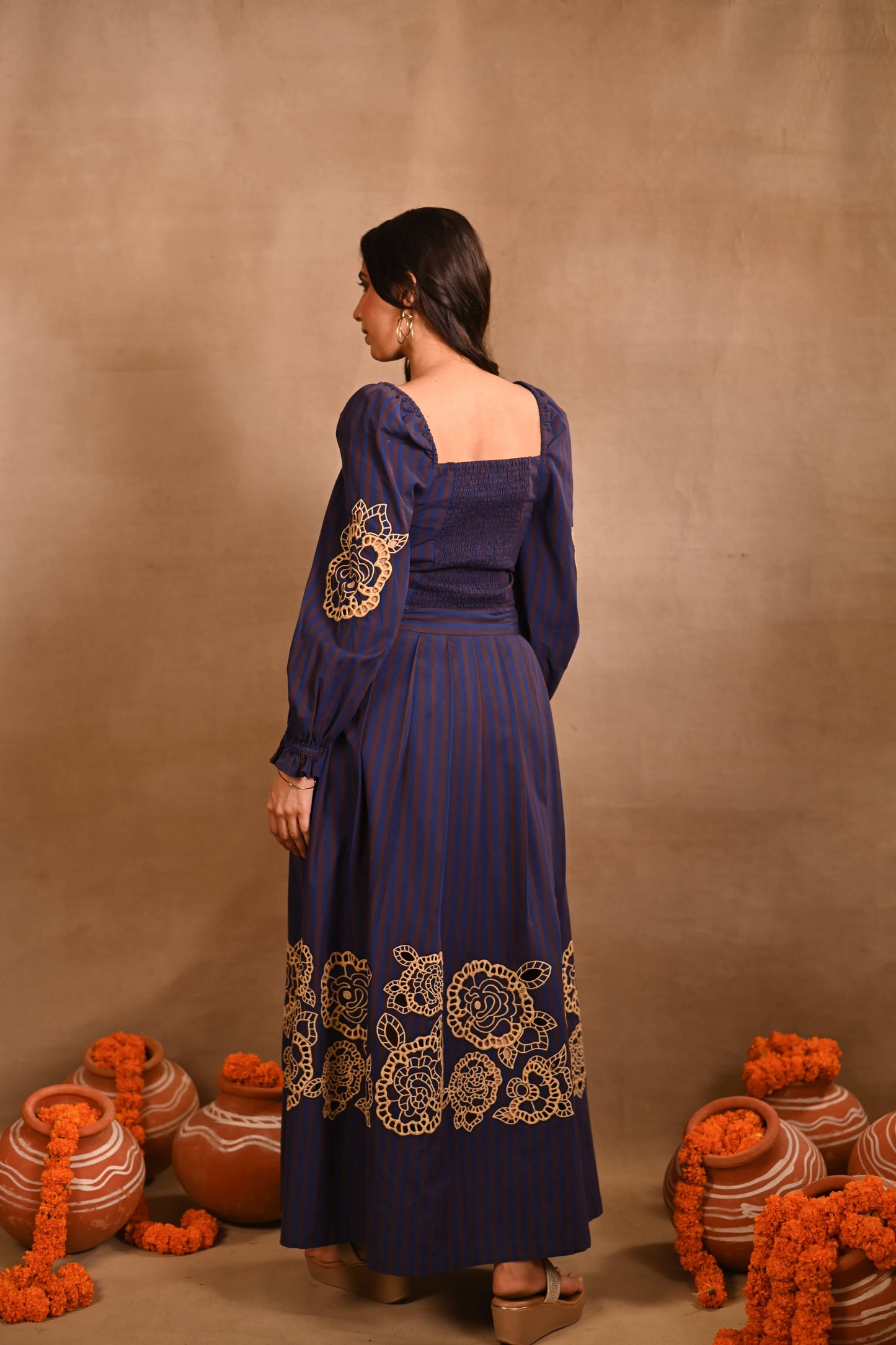 Navy Blue & Brown Striped Set