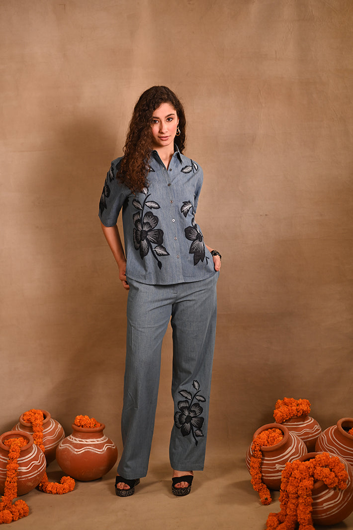 BIG FLOWER DENIM SET