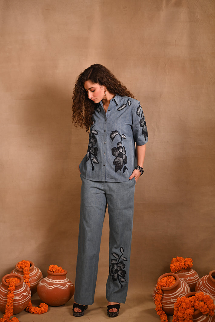 BIG FLOWER DENIM SET