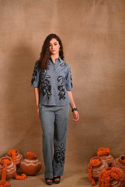 BIG FLOWER DENIM SET