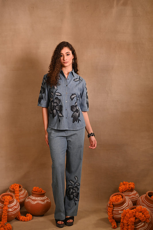 BIG FLOWER DENIM SET