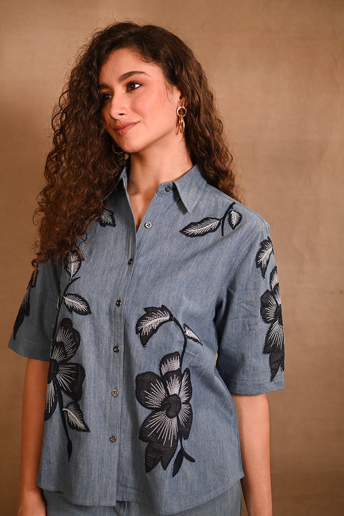 BIG FLOWER DENIM SET