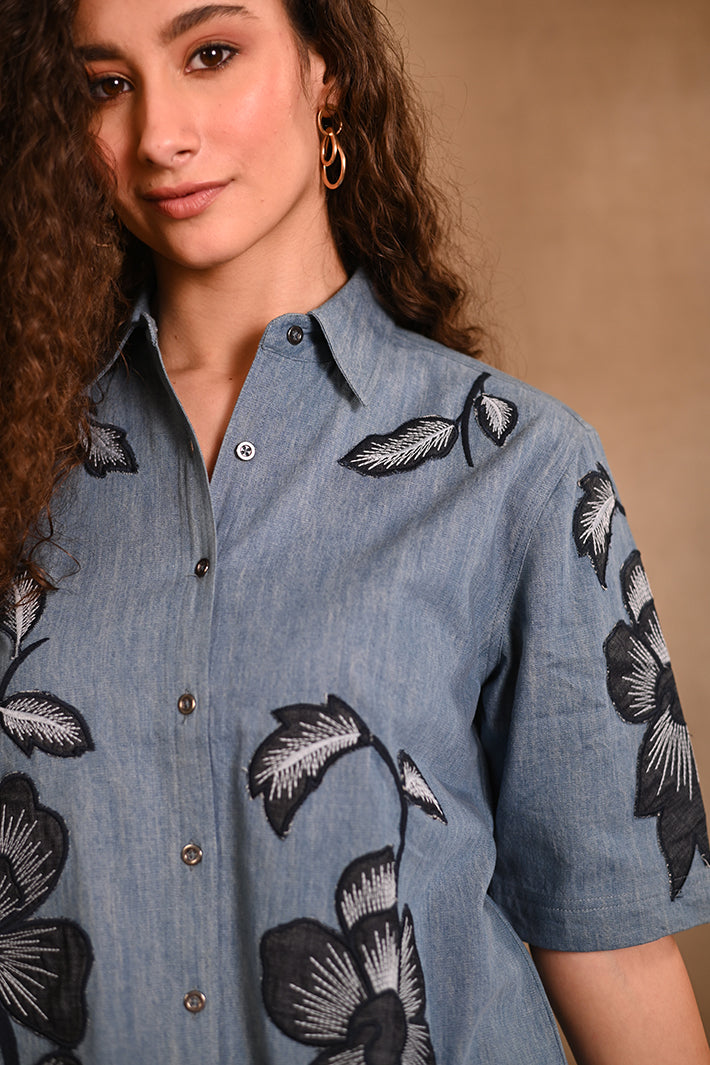 BIG FLOWER DENIM SET