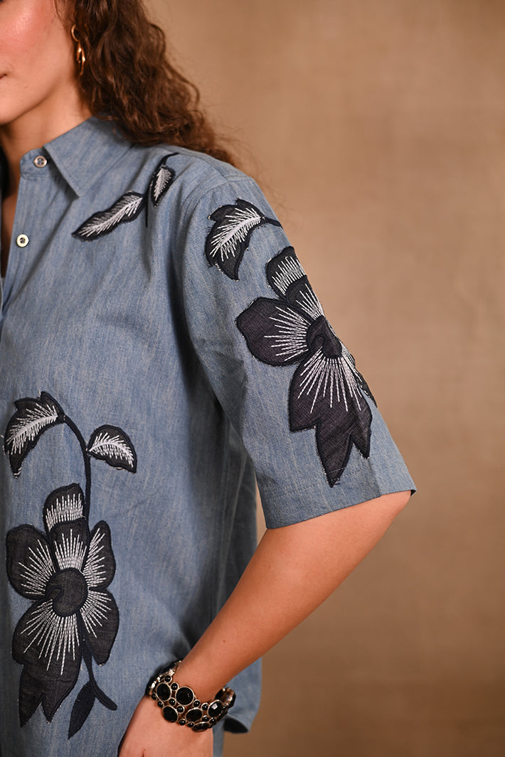 BIG FLOWER DENIM SET