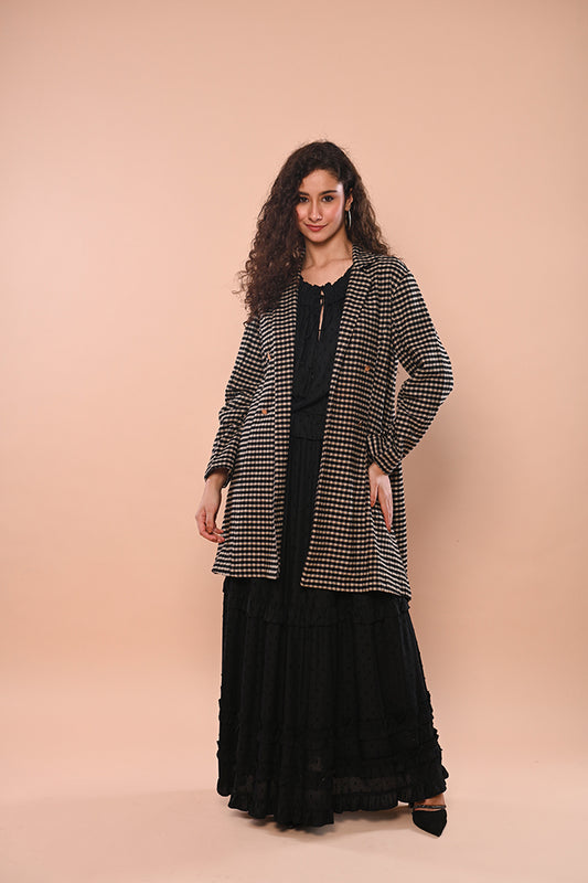 Black & Beige Long Overcoat