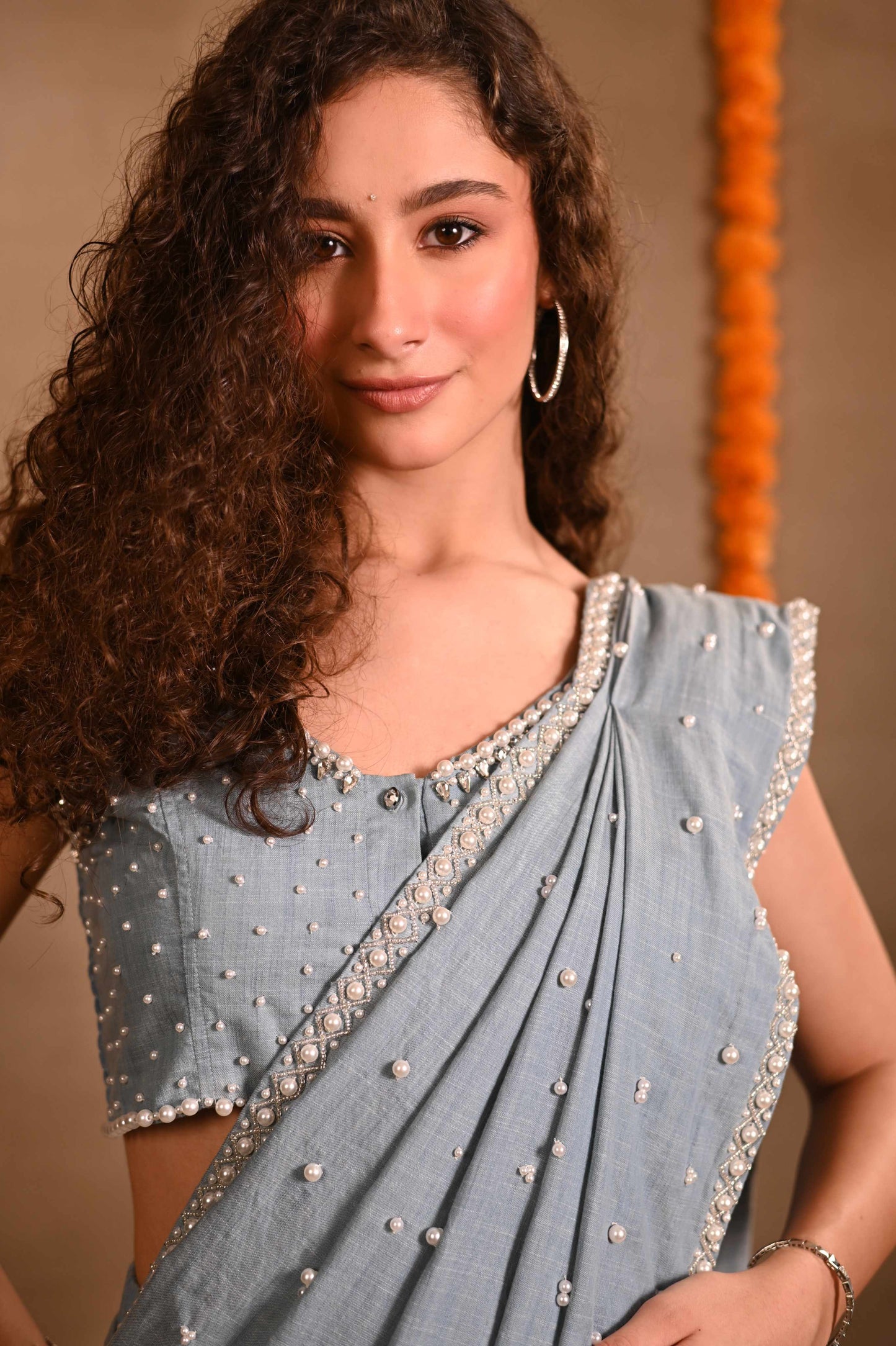 Light Denim Pearl Saree