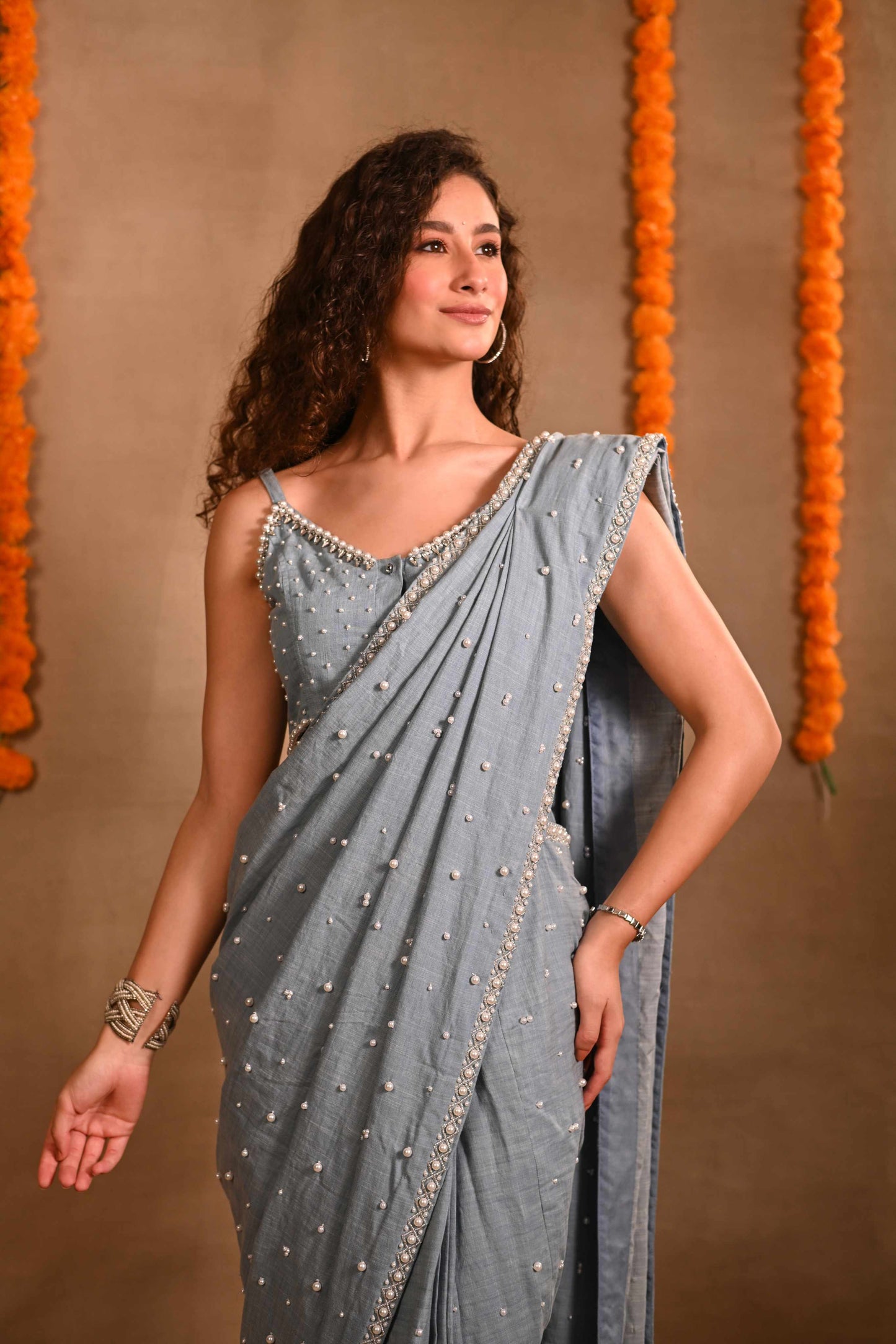 Light Denim Pearl Saree