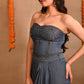Denim Corset Blouse & Pleated Skirt Set