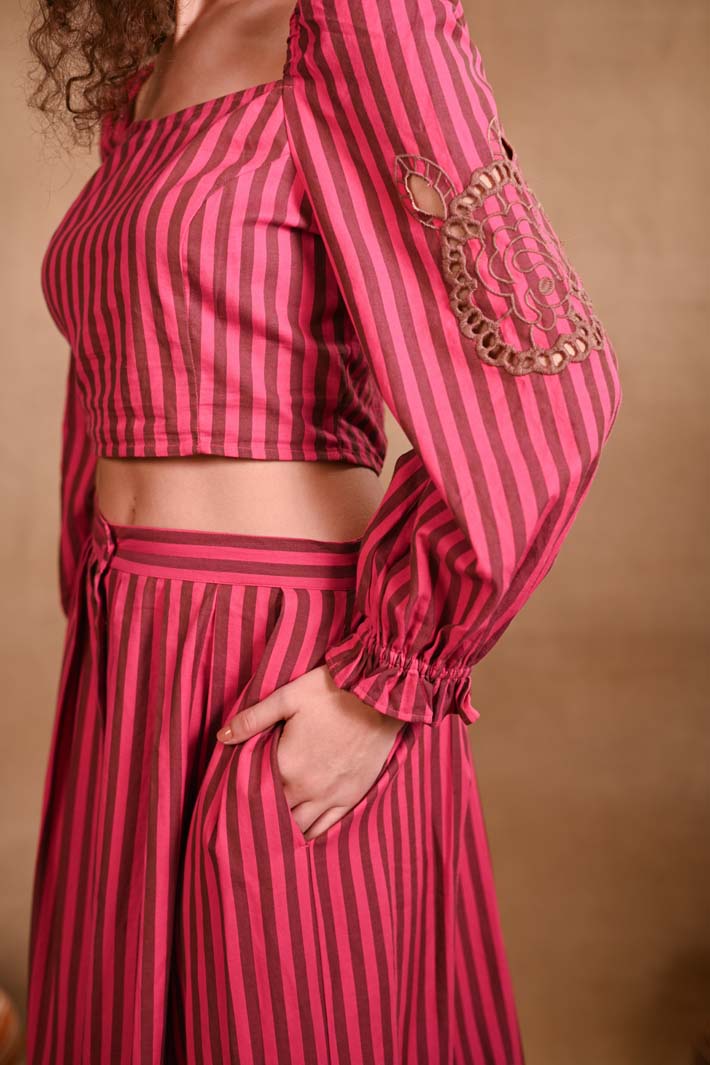 Pink Striped Set with Top & Skirt