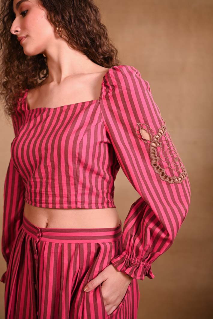 Pink Striped Set with Top & Skirt