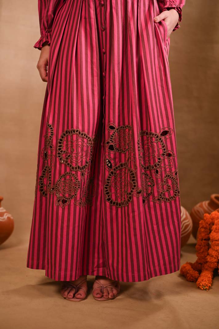 Pink Striped Set with Top & Skirt