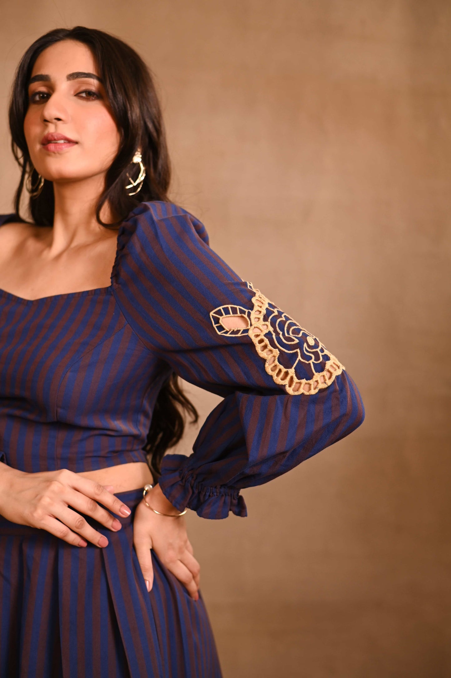 Navy Blue & Brown Striped Set