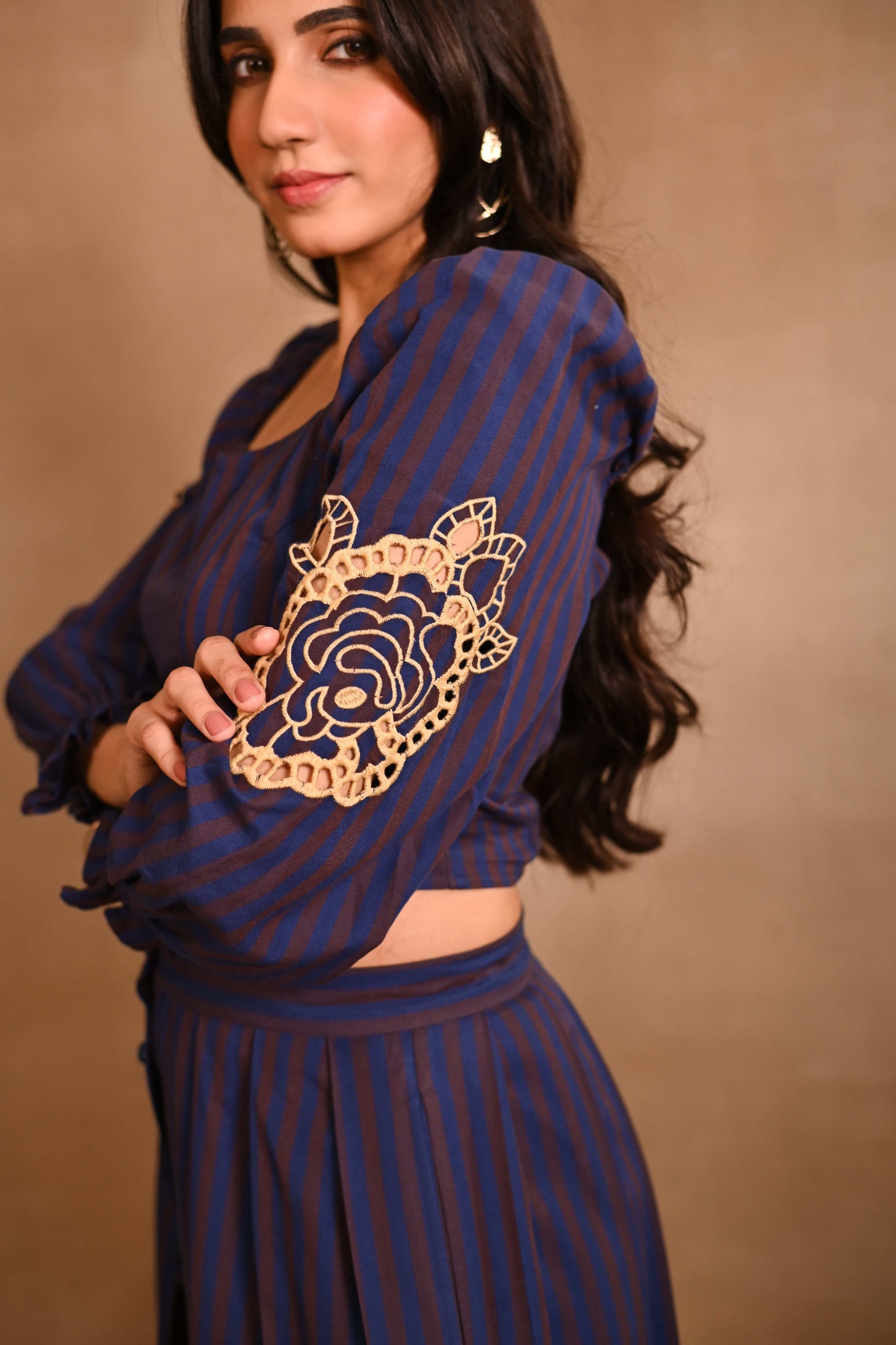 Navy Blue & Brown Striped Set