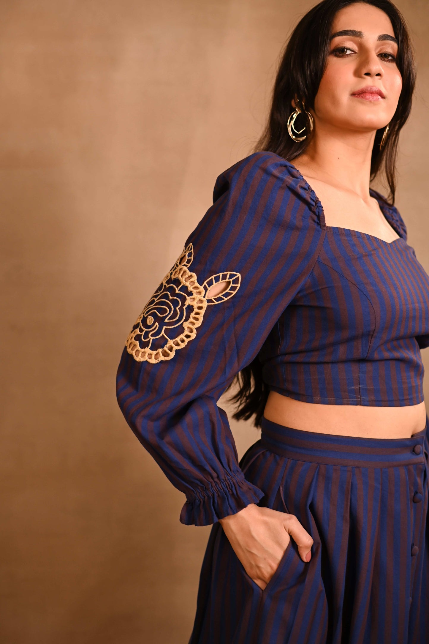 Navy Blue & Brown Striped Set