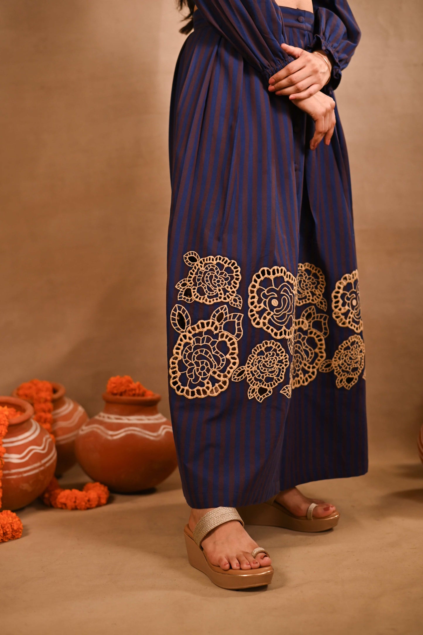 Navy Blue & Brown Striped Set