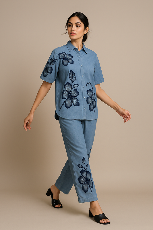 BIG FLOWER DENIM SET
