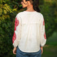 White & Red Top with Mandala embroidery