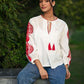 White & Red Top with Mandala embroidery