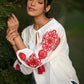 White & Red Top with Mandala embroidery