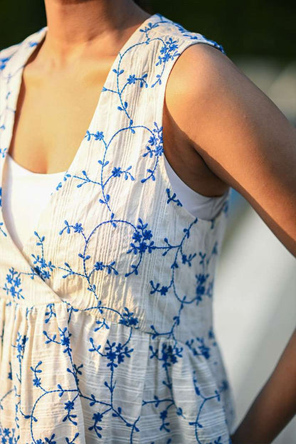 Blue Floral Sleeveless Top