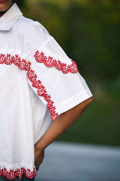 White Red Lace Glory Top