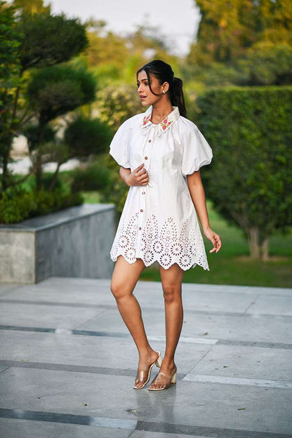 White Dress With Red Flower Collar