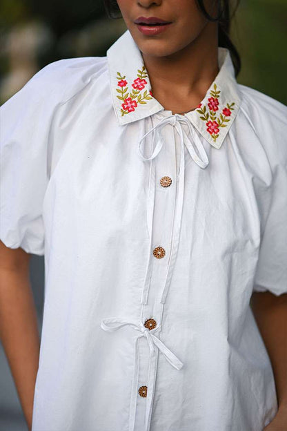 White Dress With Red Flower Collar