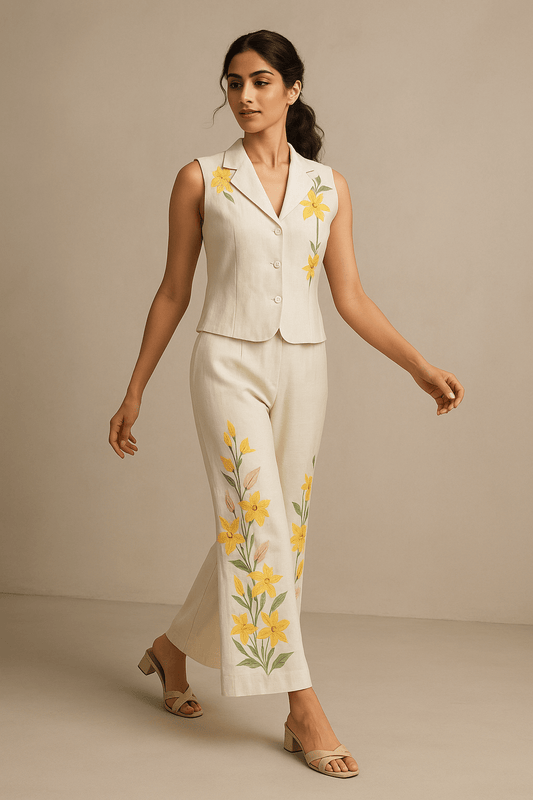 White Applique Floral Set