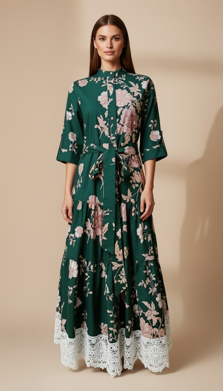 Green Printed Floral Dress