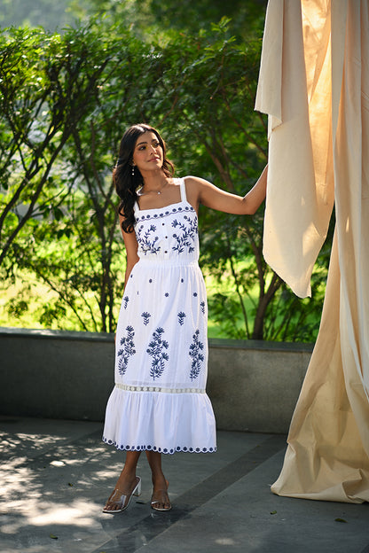 White & Blue Flower Dress